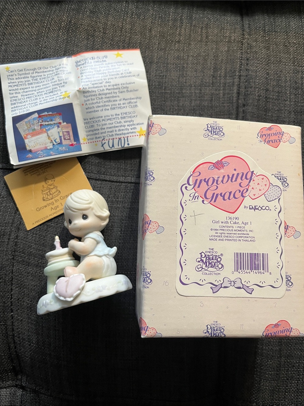 1994 Precious Moments Girl with Cake Age 1 Growing in Grace Porcelain Figurine